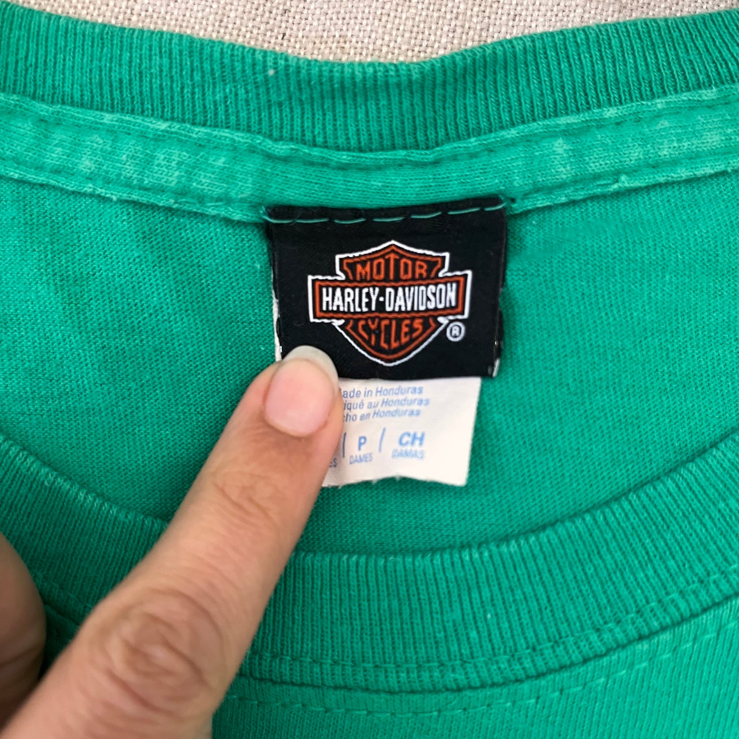 Harley Davidson, green long sleeve shirt- size S