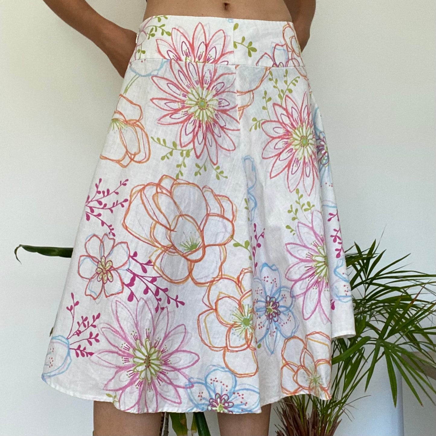 Midi flower linen skirt