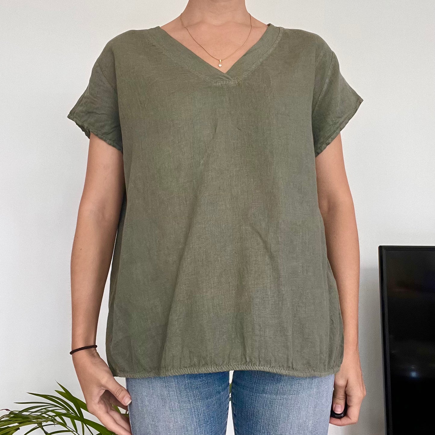 Linen khaki blouse-Size 42