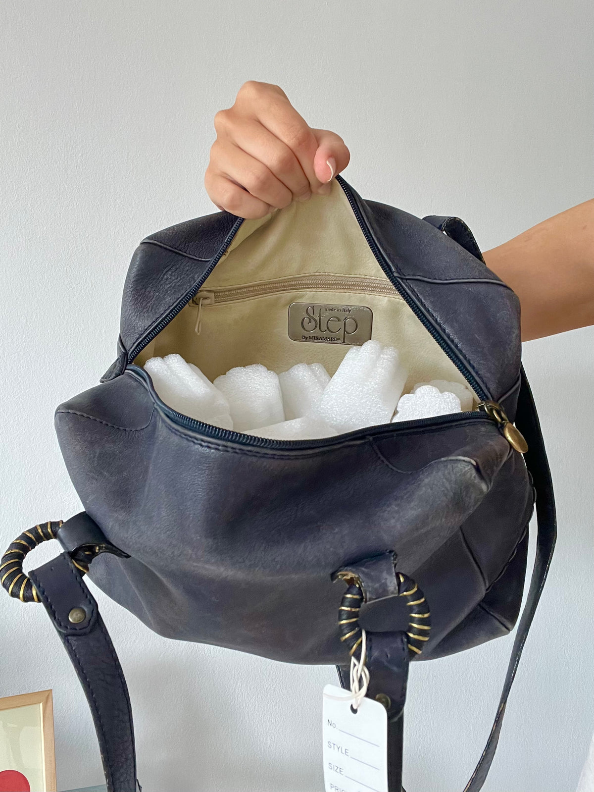 Blue long strap navy shoulder bag