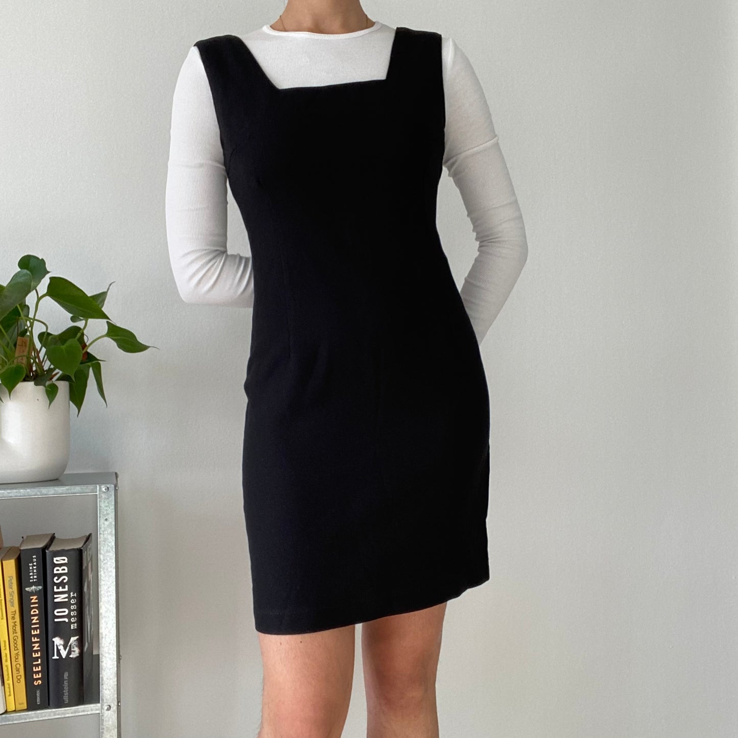 Black mini dress square neckline