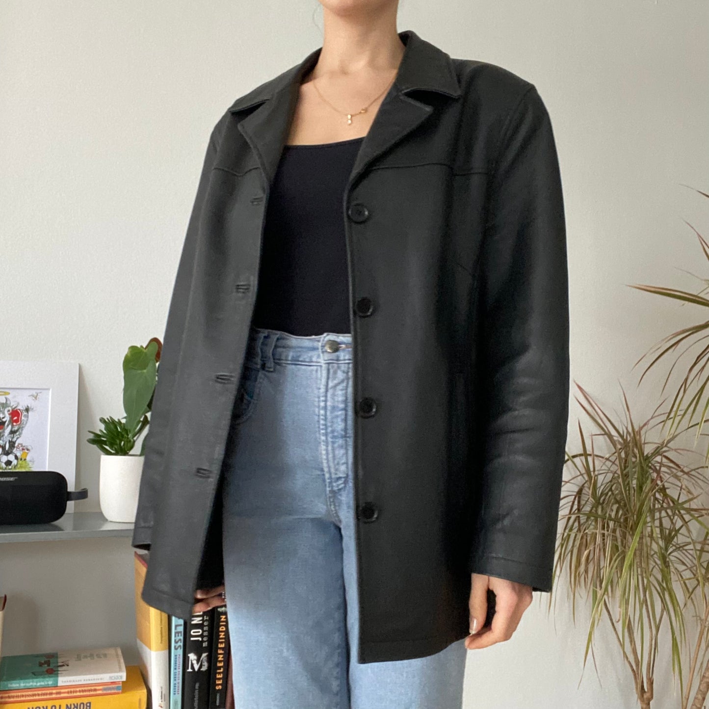 Unisex Oversized Black Leather Blazer
