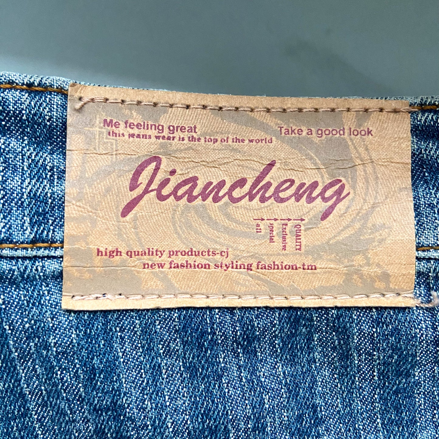 Vintage jeans, blue wash cotton.