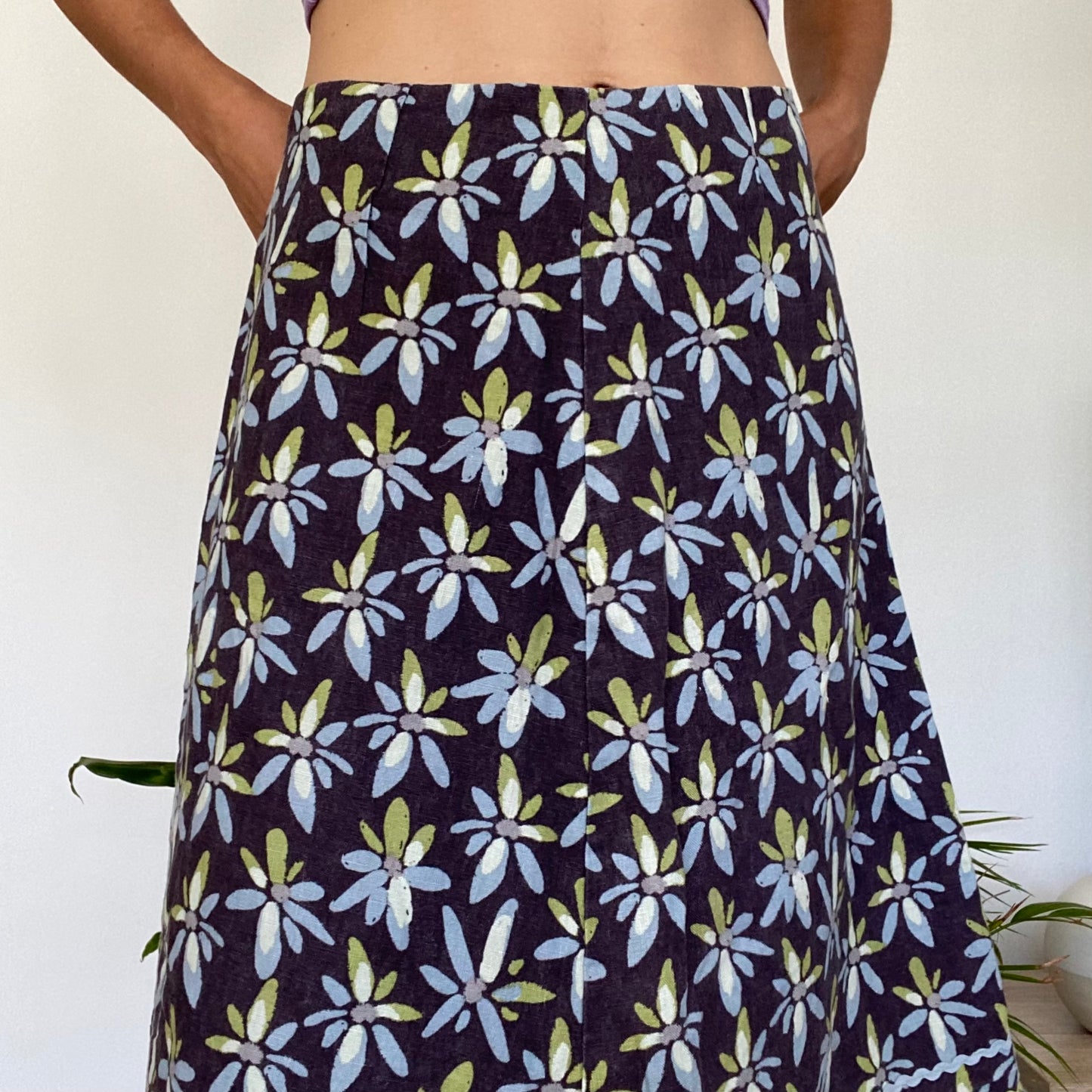 Midi linen patterned skirt