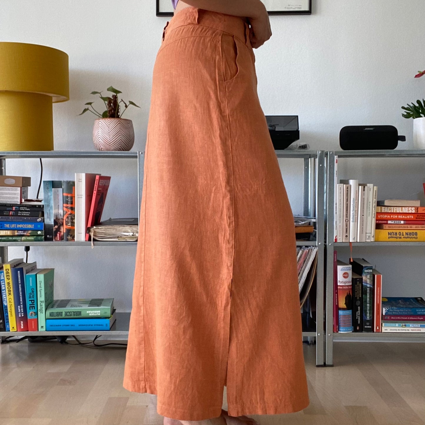 Maxi orange linen skirt