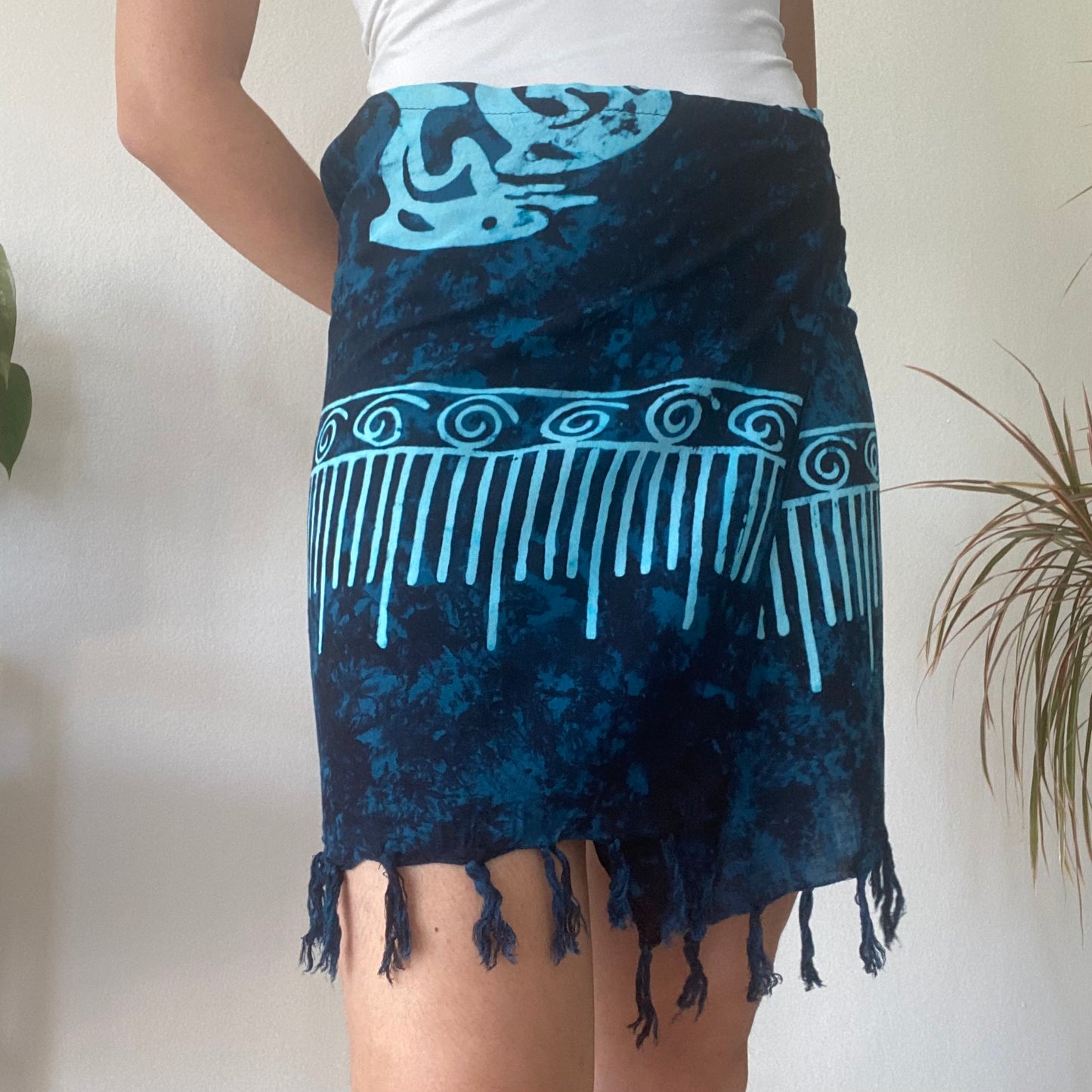 Blue fringe mini wrap skirt