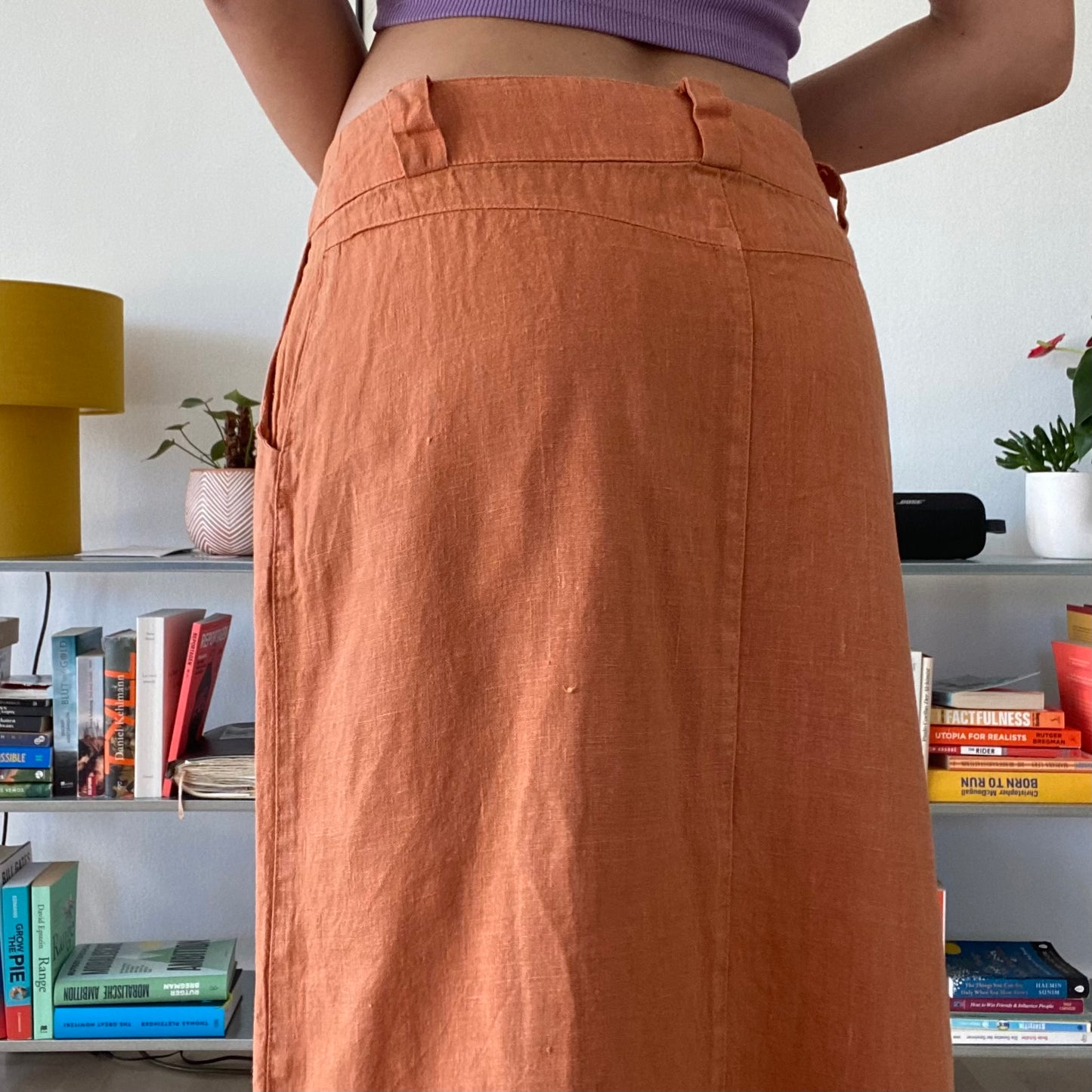 Maxi orange linen skirt