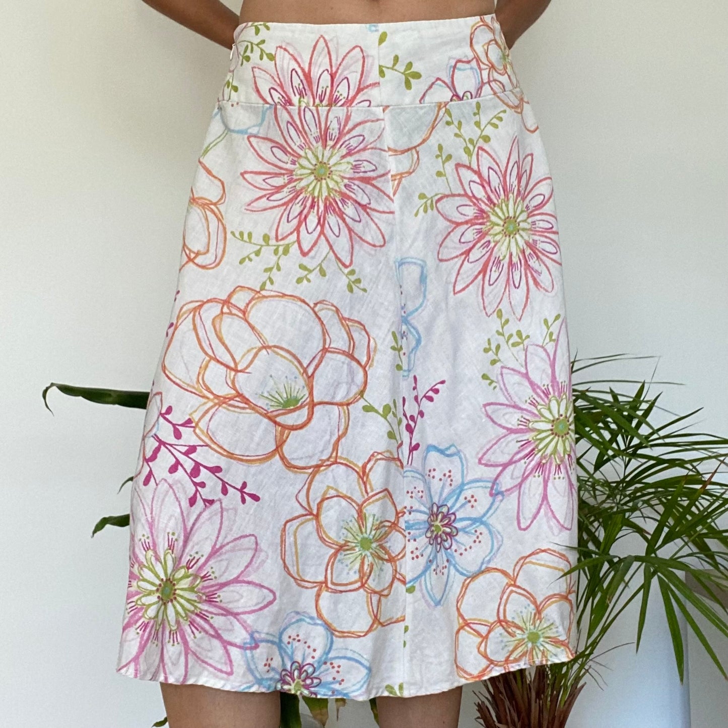 Midi flower linen skirt