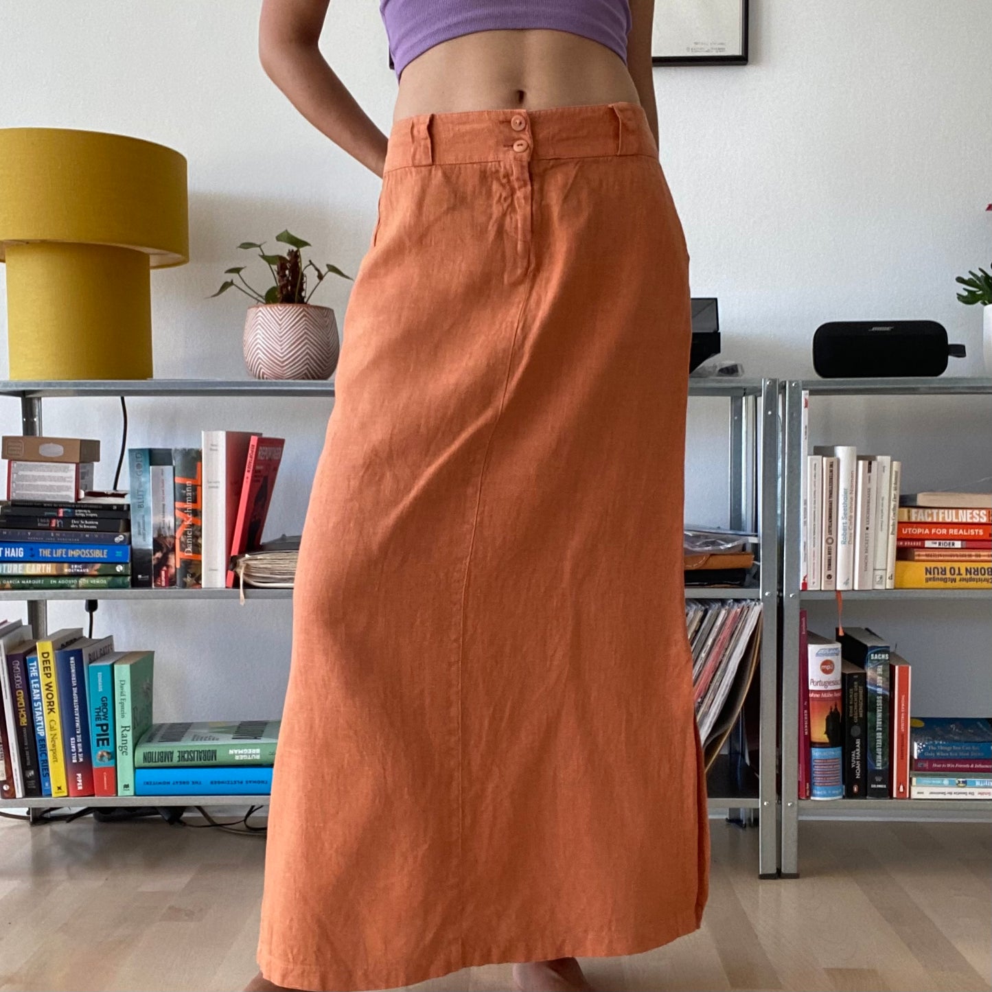 Maxi orange linen skirt