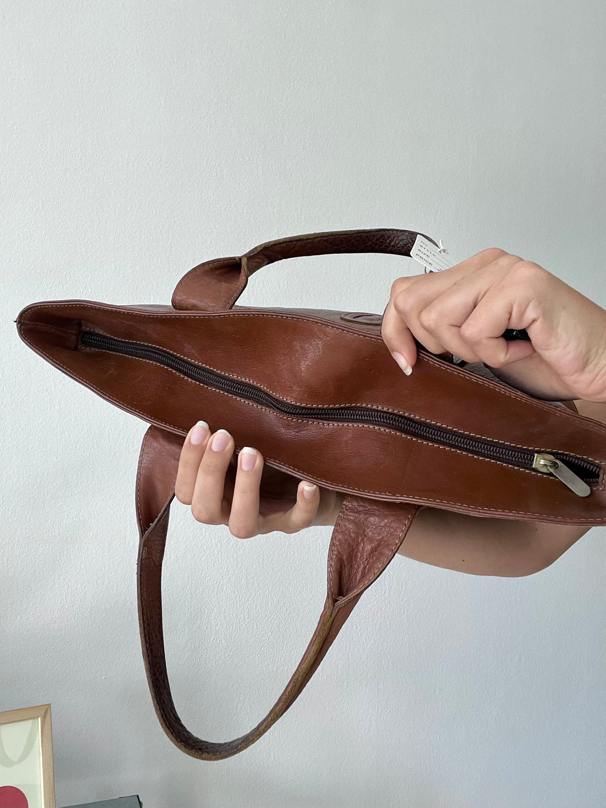 Vintage Style Brown Leather Tote Bag Large Shopper