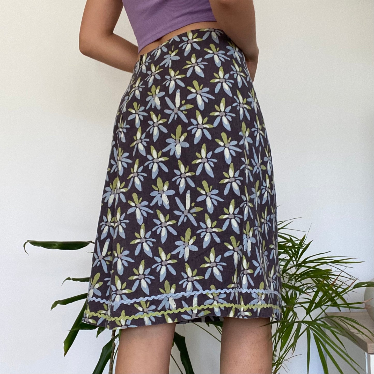 Midi linen patterned skirt