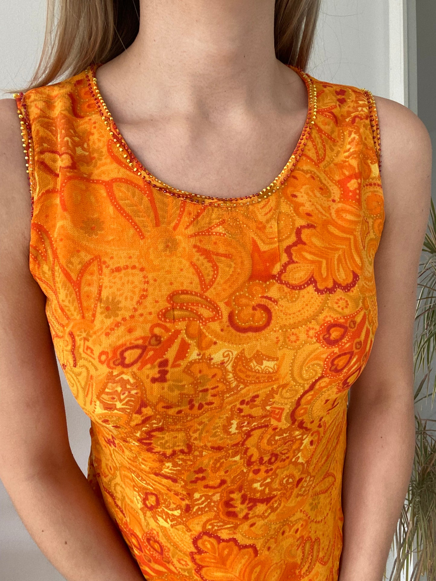 René Derhy Orange Midi 90s dress-Size S
