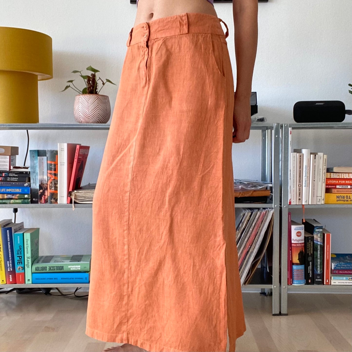 Maxi orange linen skirt