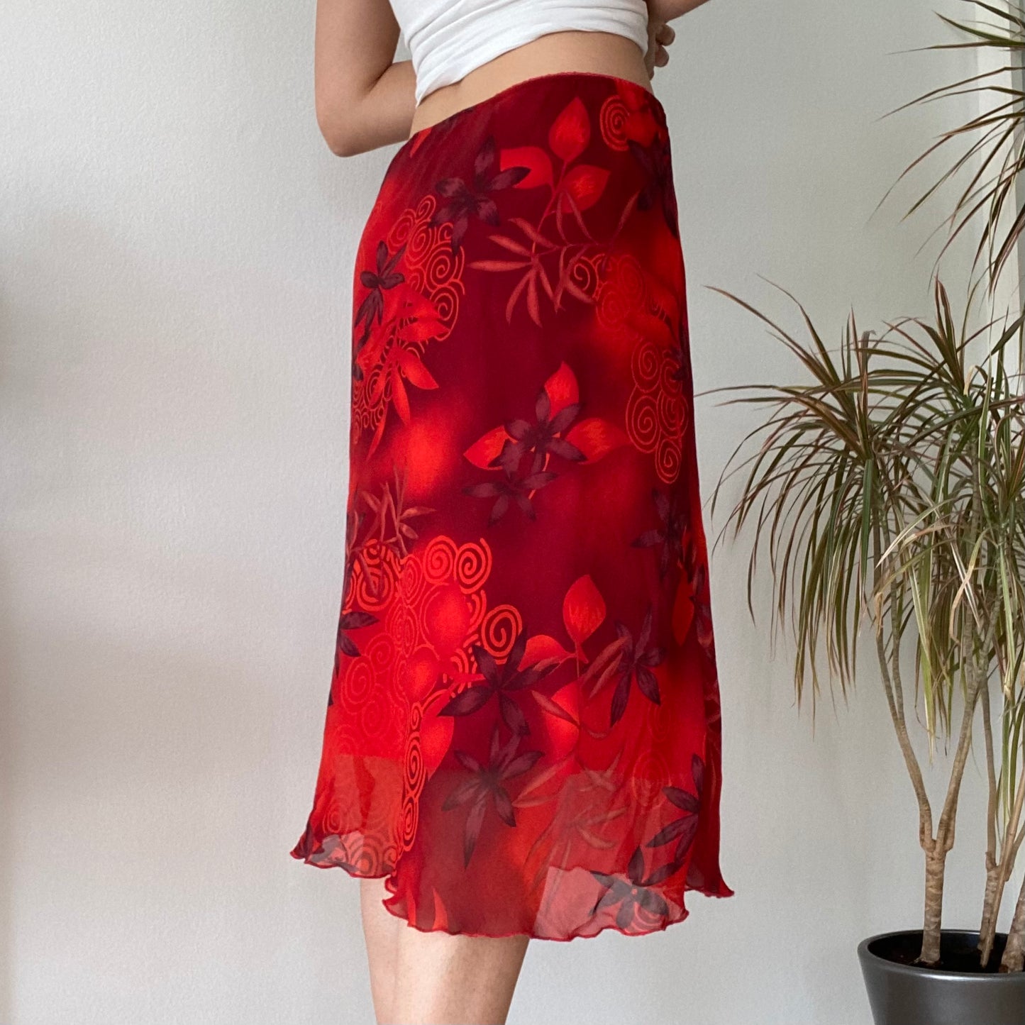 90s red midi skirt
