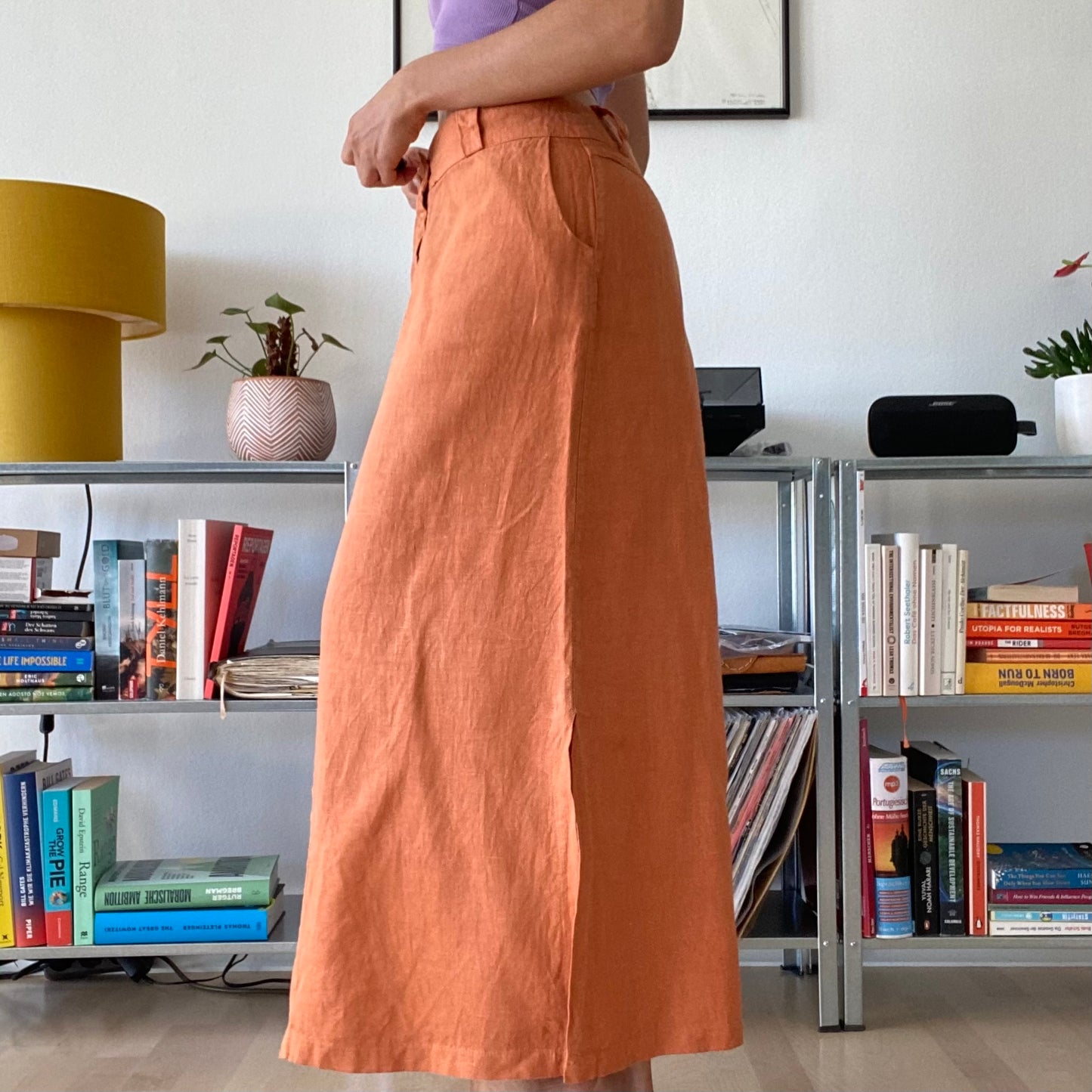 Maxi orange linen skirt