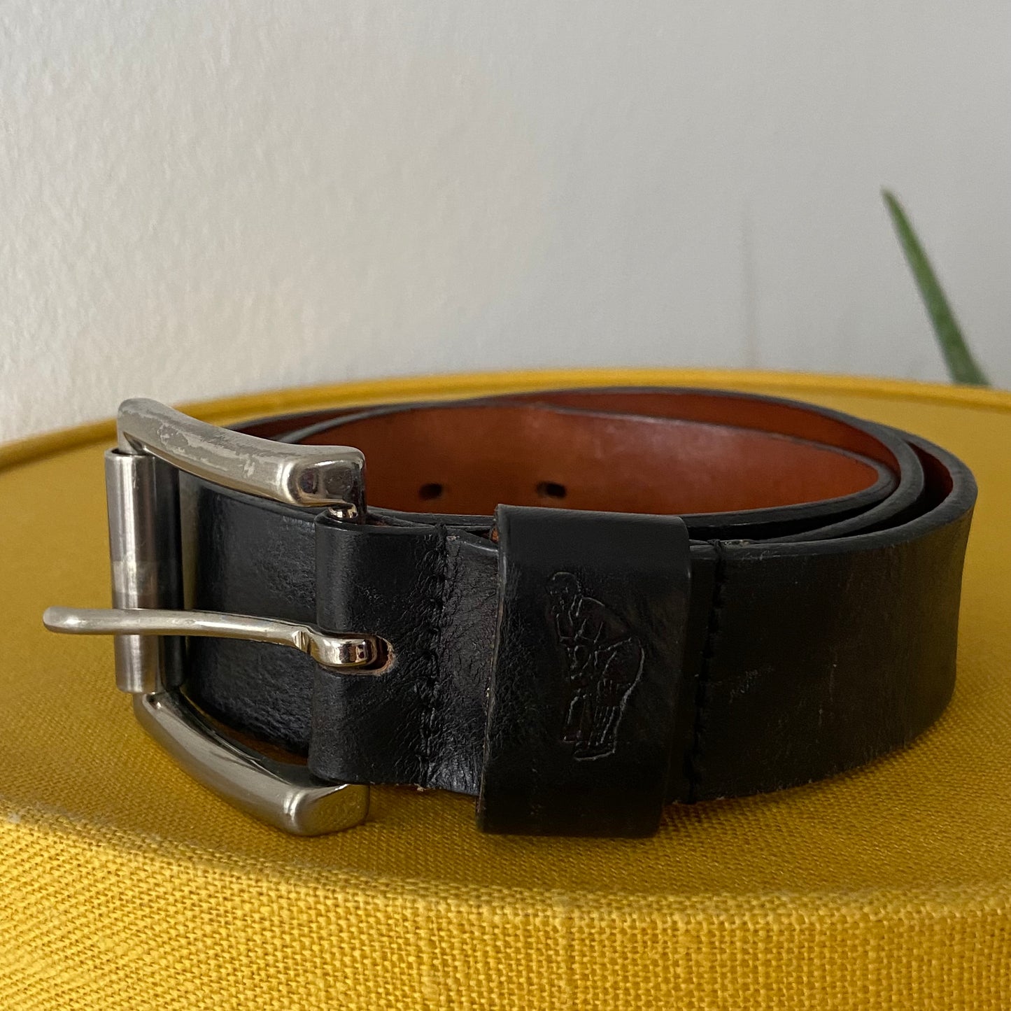 Black leather belt metal buckle