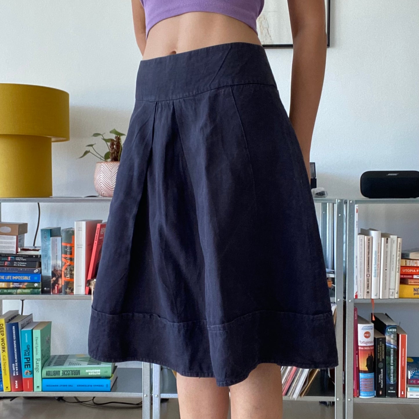 Black midi linen skirt
