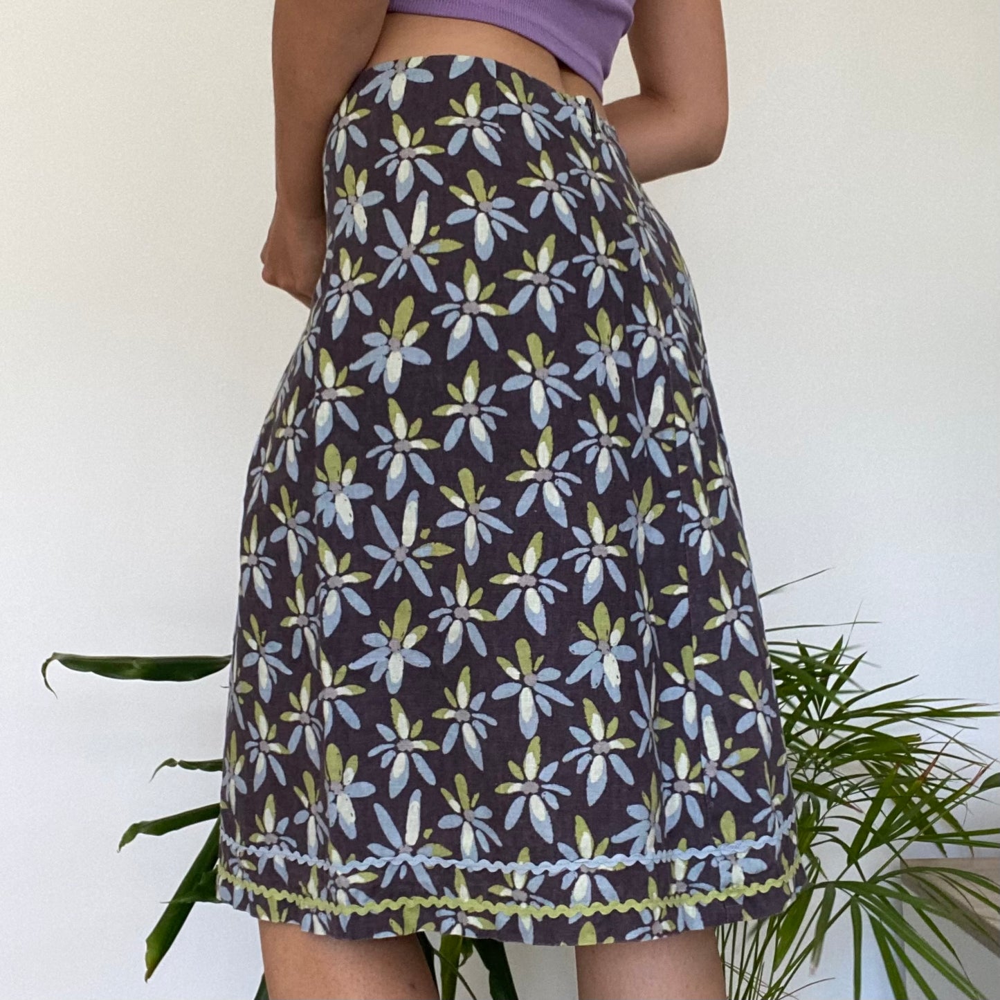 Midi linen patterned skirt