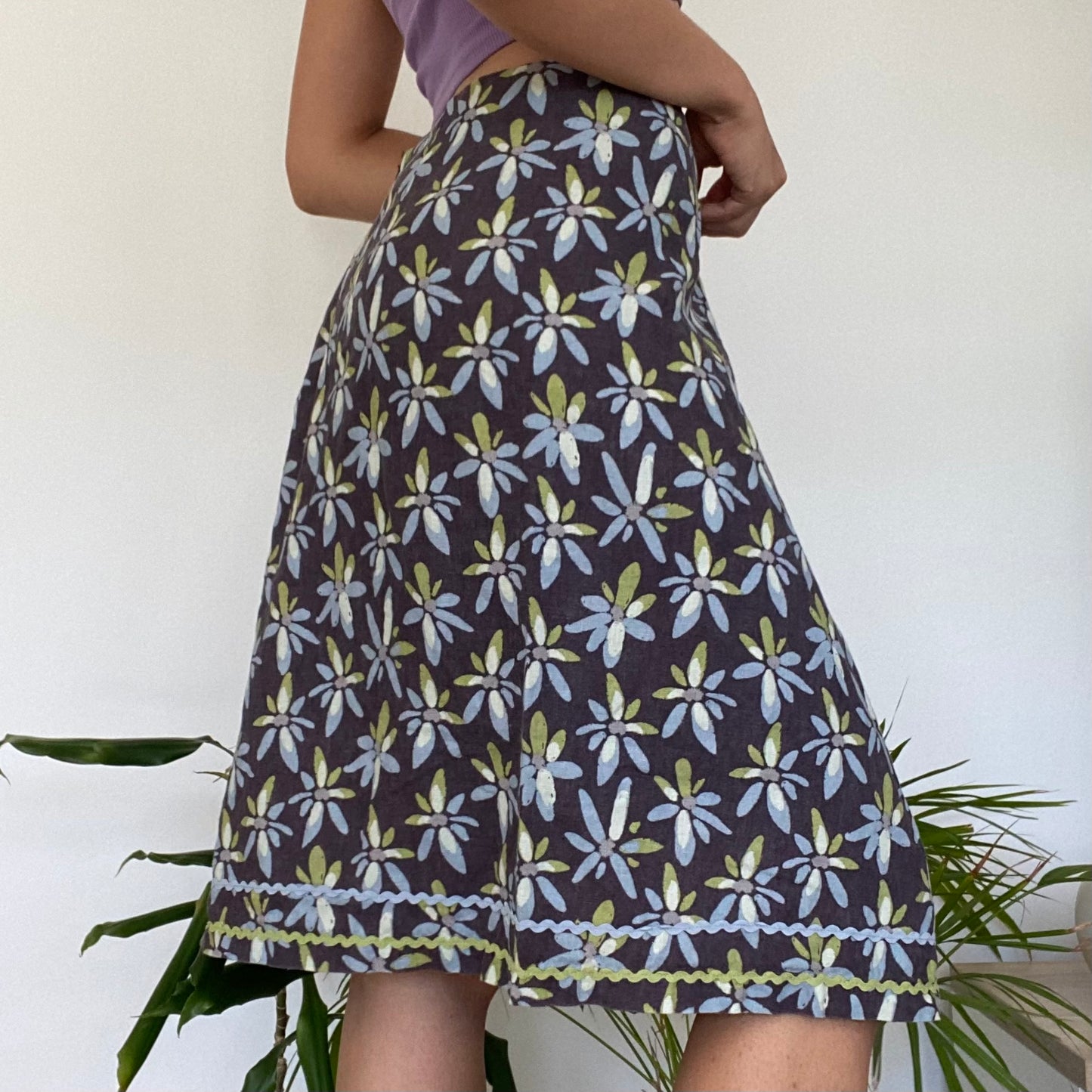 Midi linen patterned skirt