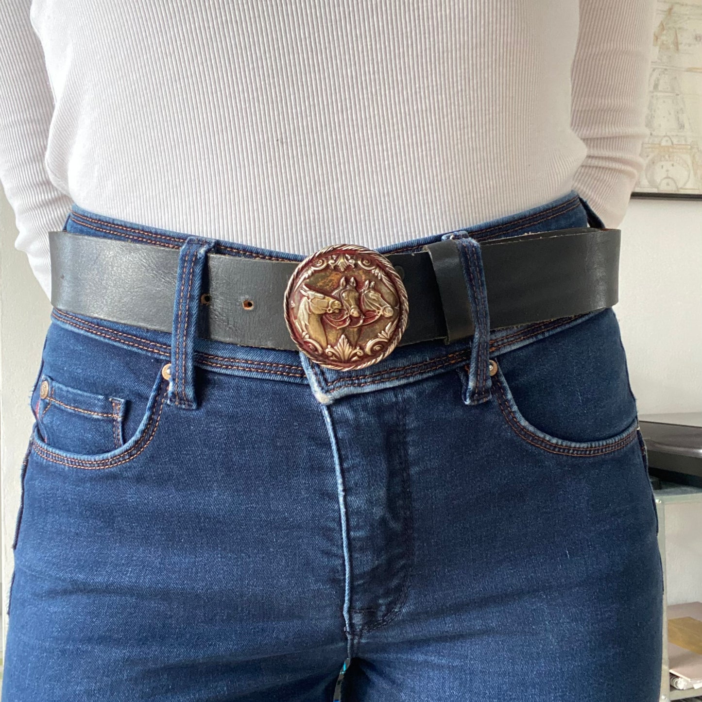 Black Western Belt with Horse Buckle