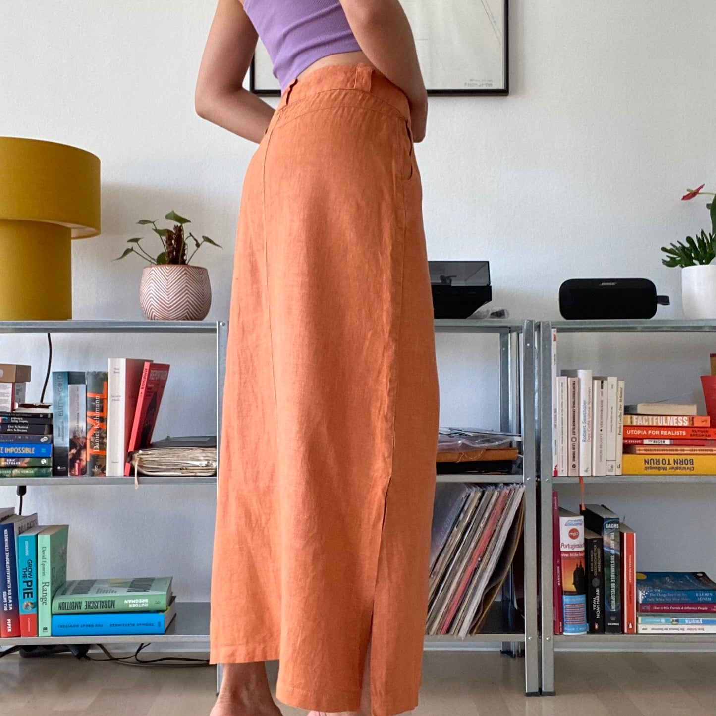 Maxi orange linen skirt
