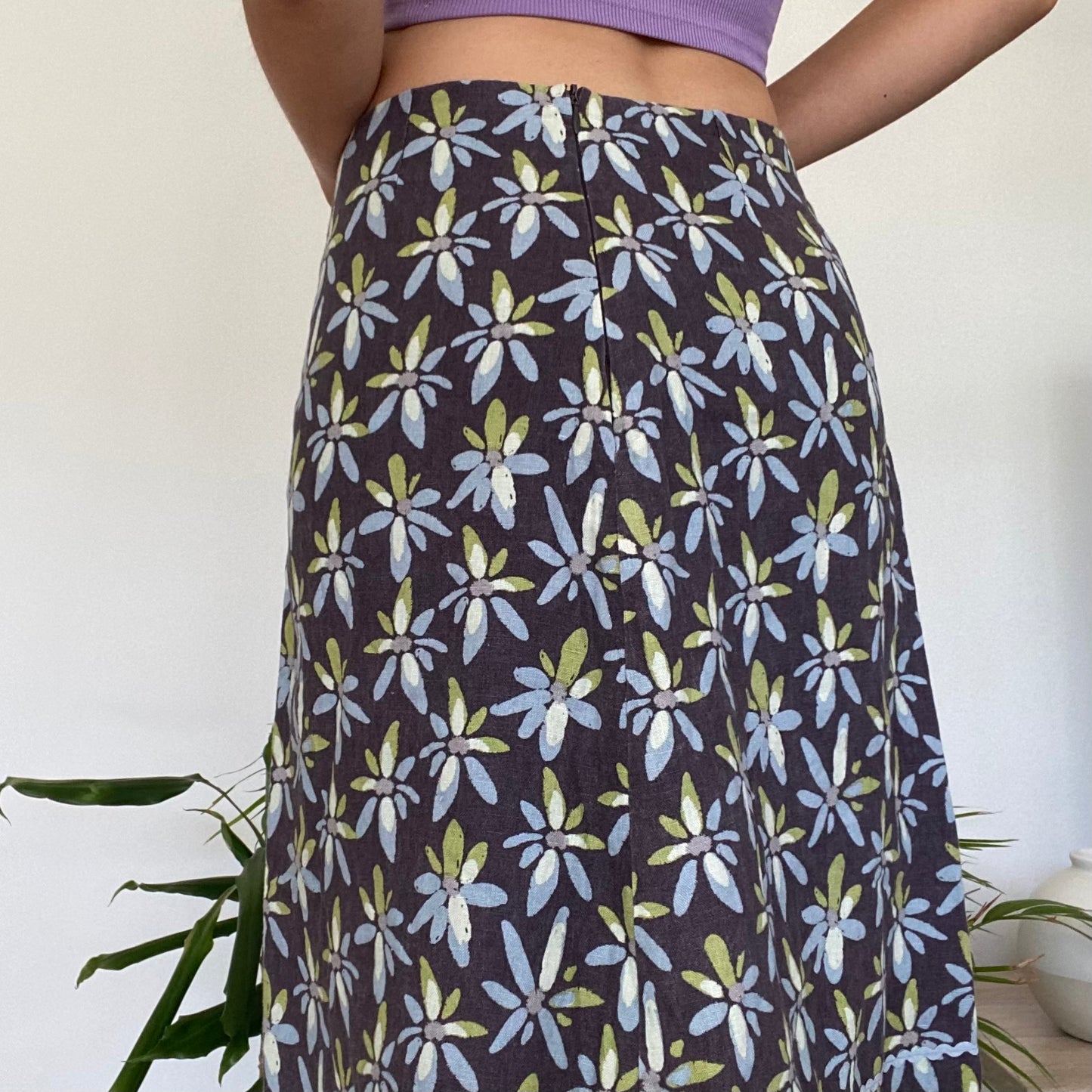 Midi linen patterned skirt