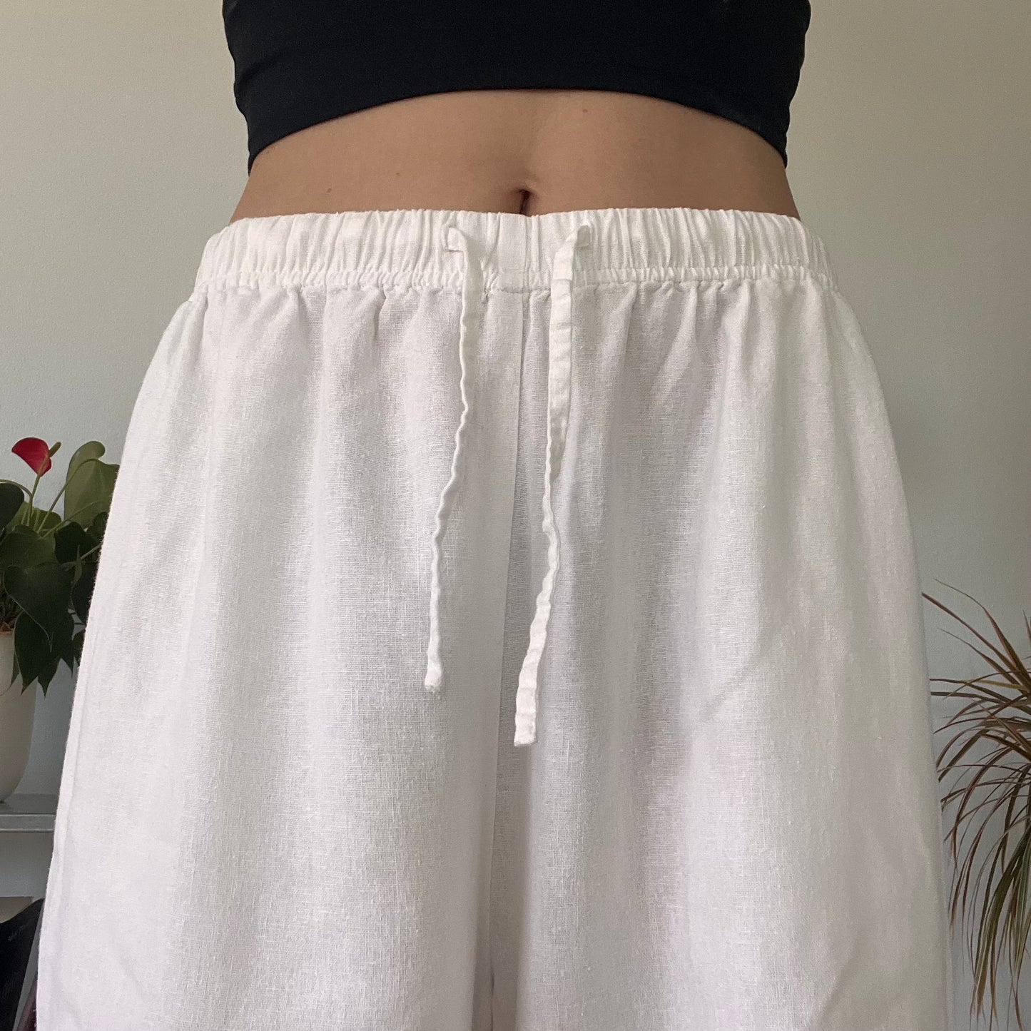 White wide-leg relaxed Cotton trousers- size L