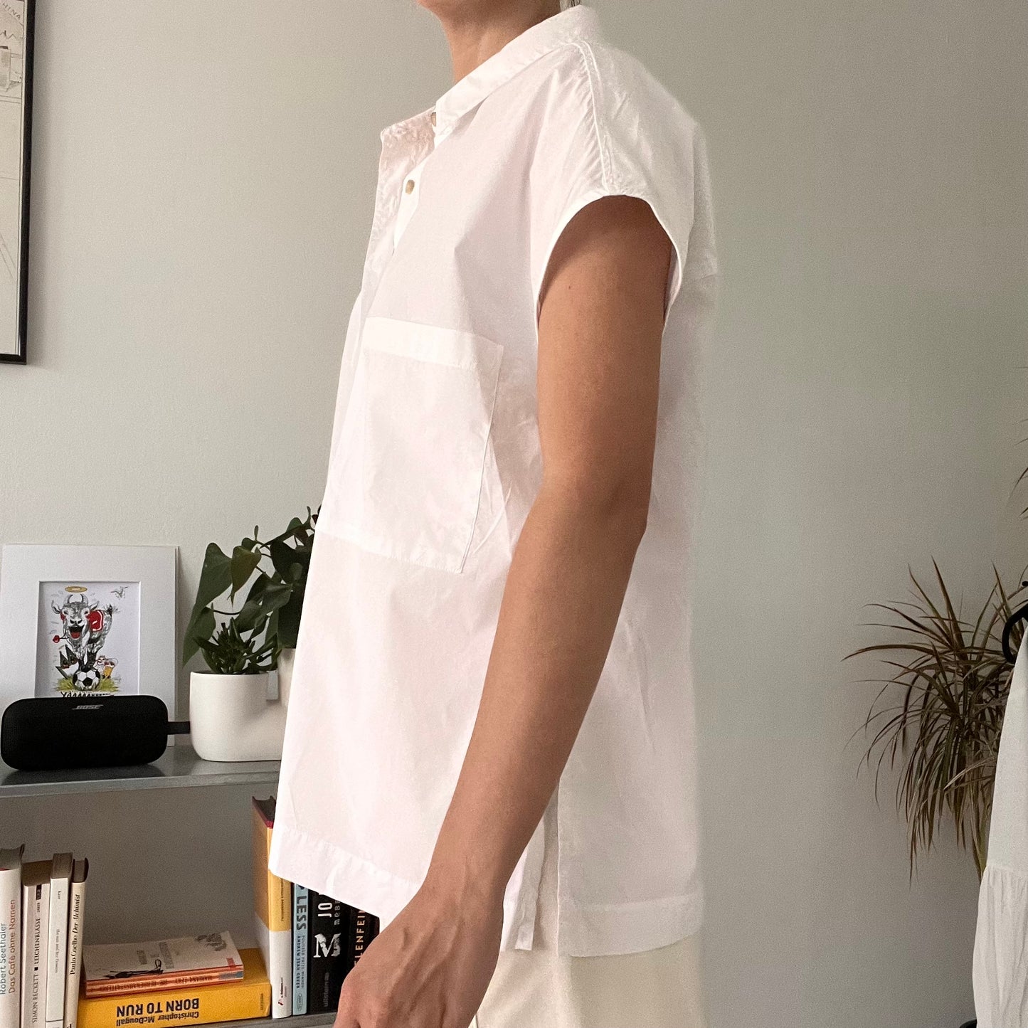 Oversized White Linen Blend Shirt- Size L