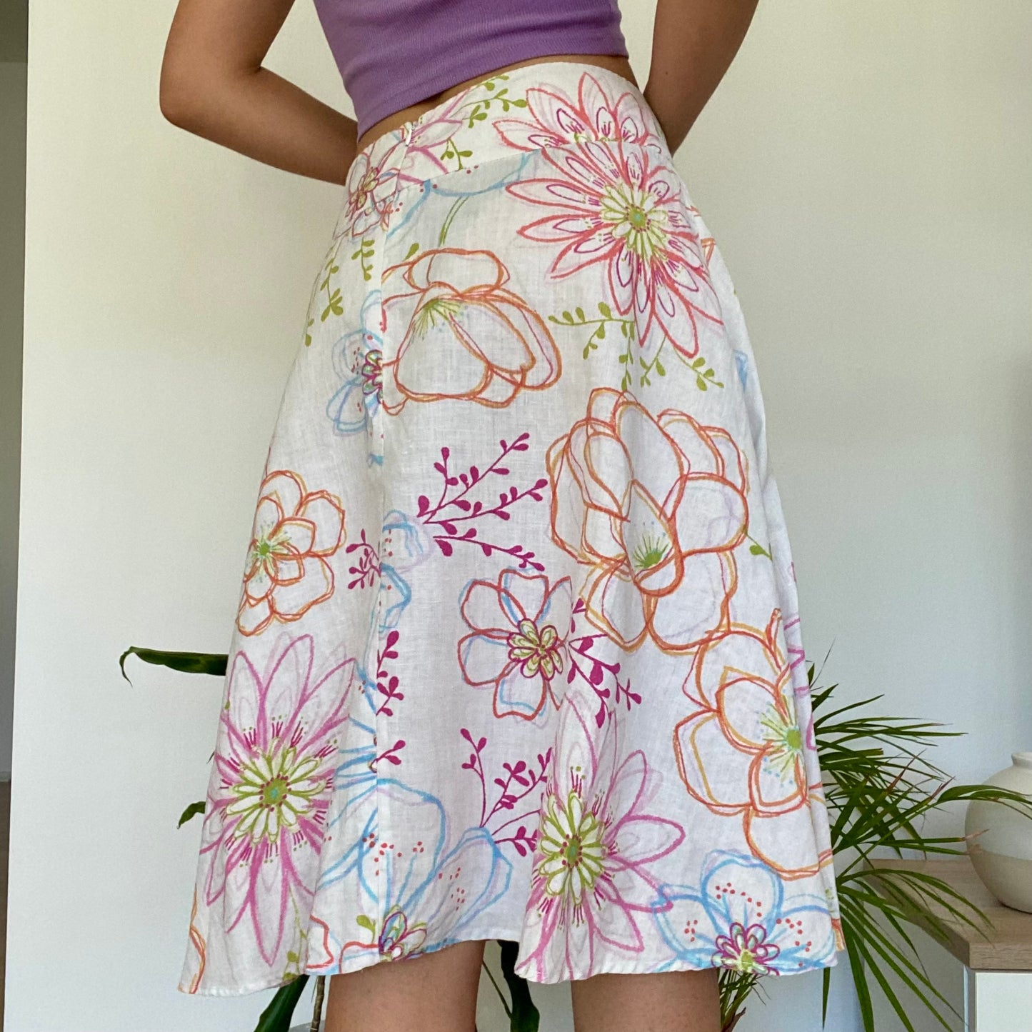 Midi flower linen skirt
