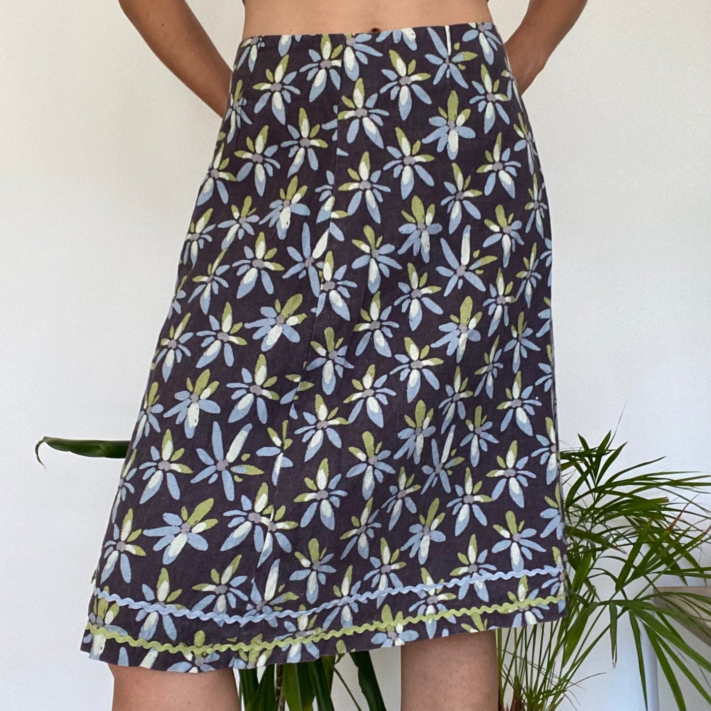 Midi linen patterned skirt
