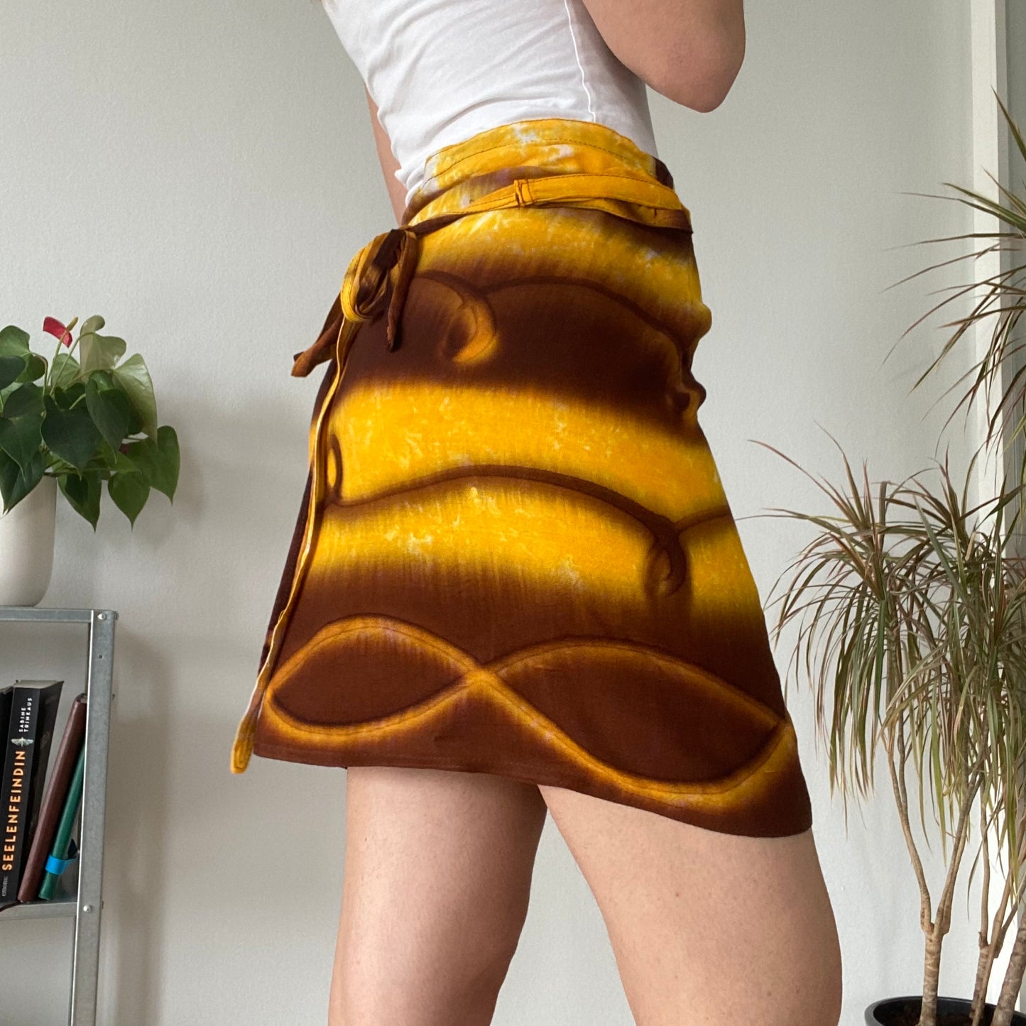 Yellow brown mini wrap skirt