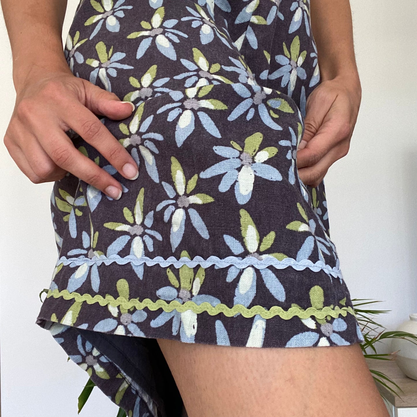 Midi linen patterned skirt