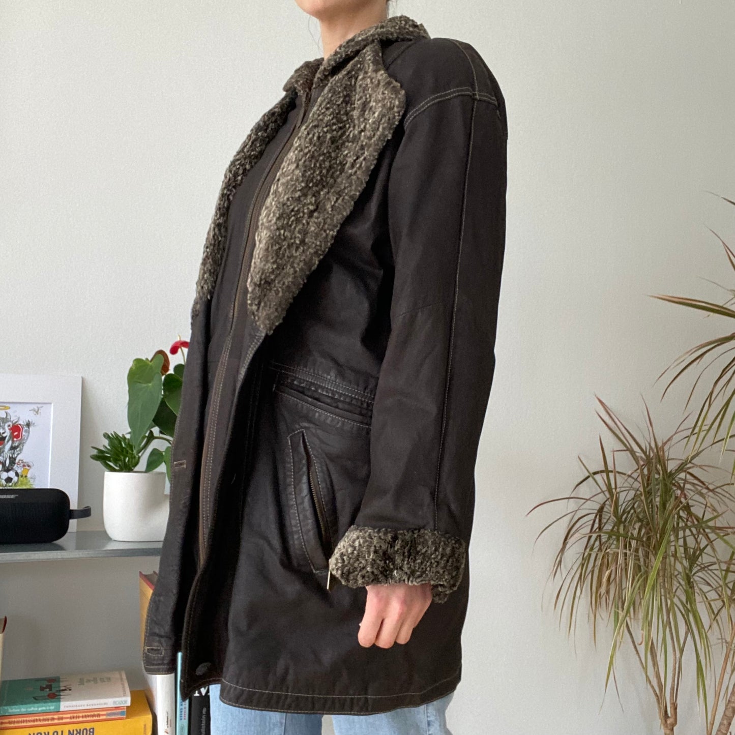 Vintage brown mid-length leather coat