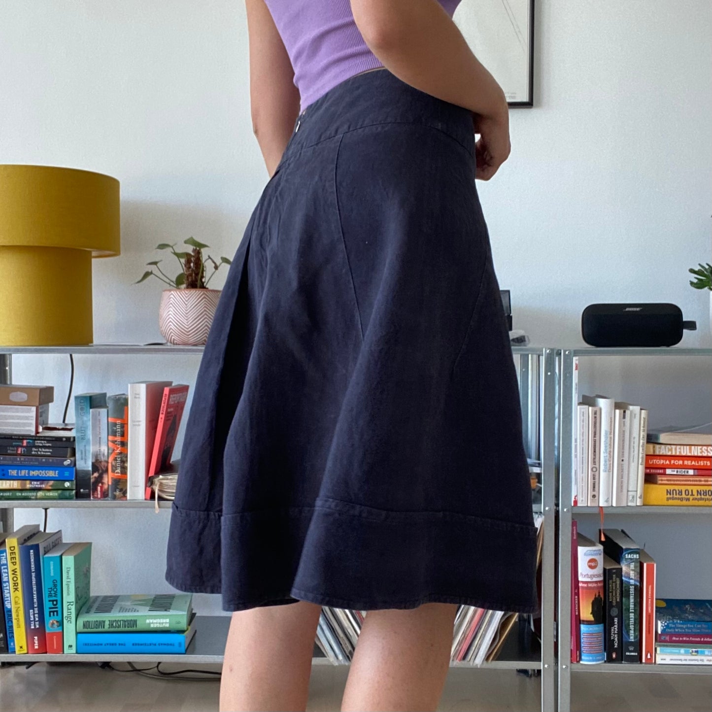 Black midi linen skirt