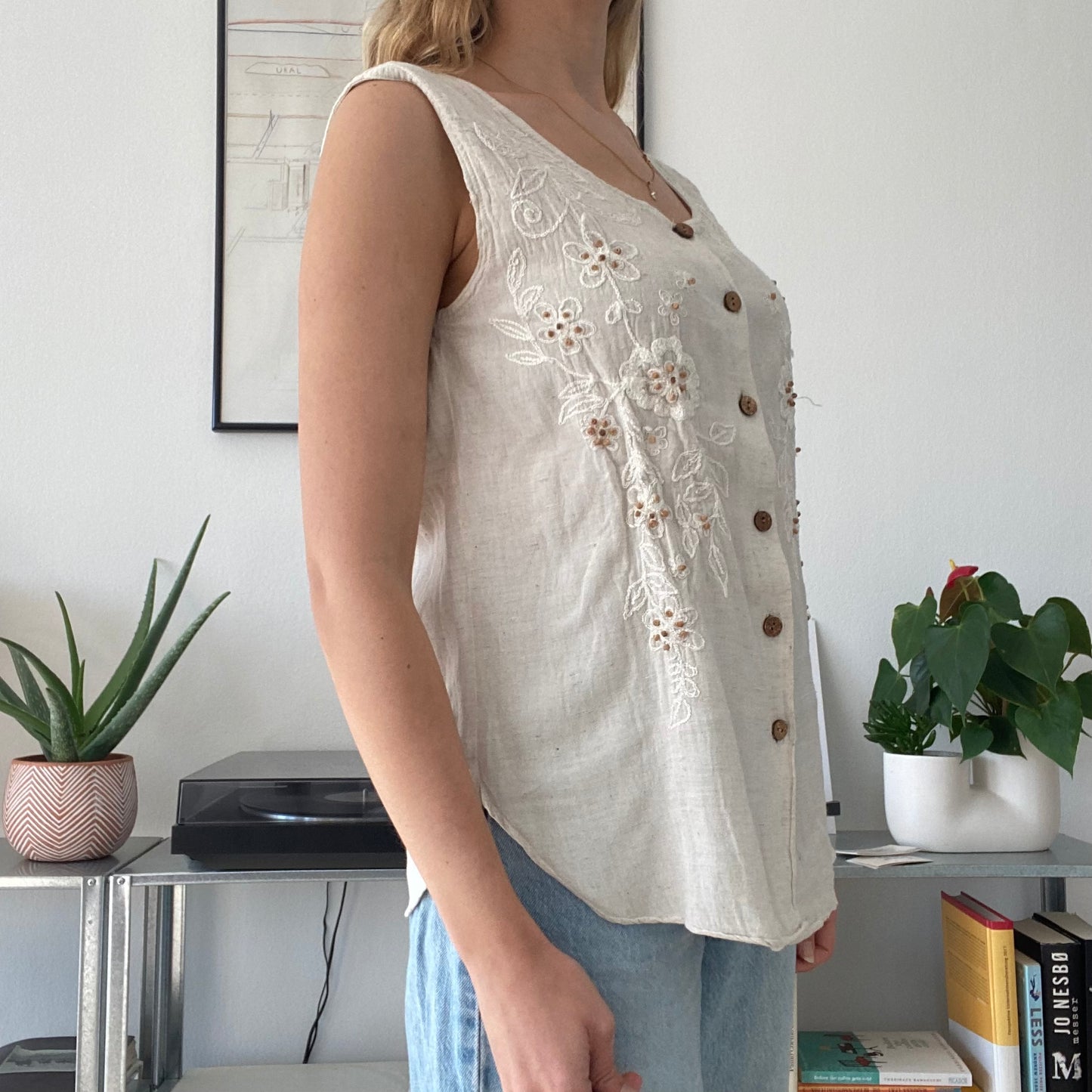 White Bege summer cottage top-Size M