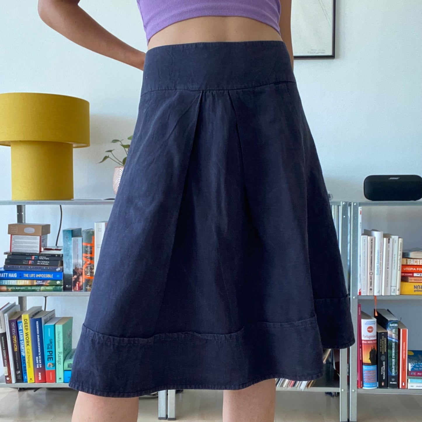Black midi linen skirt