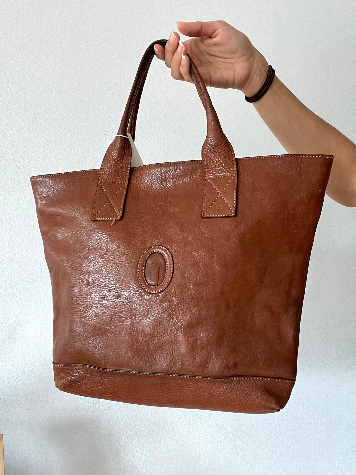 Vintage Style Brown Leather Tote Bag Large Shopper