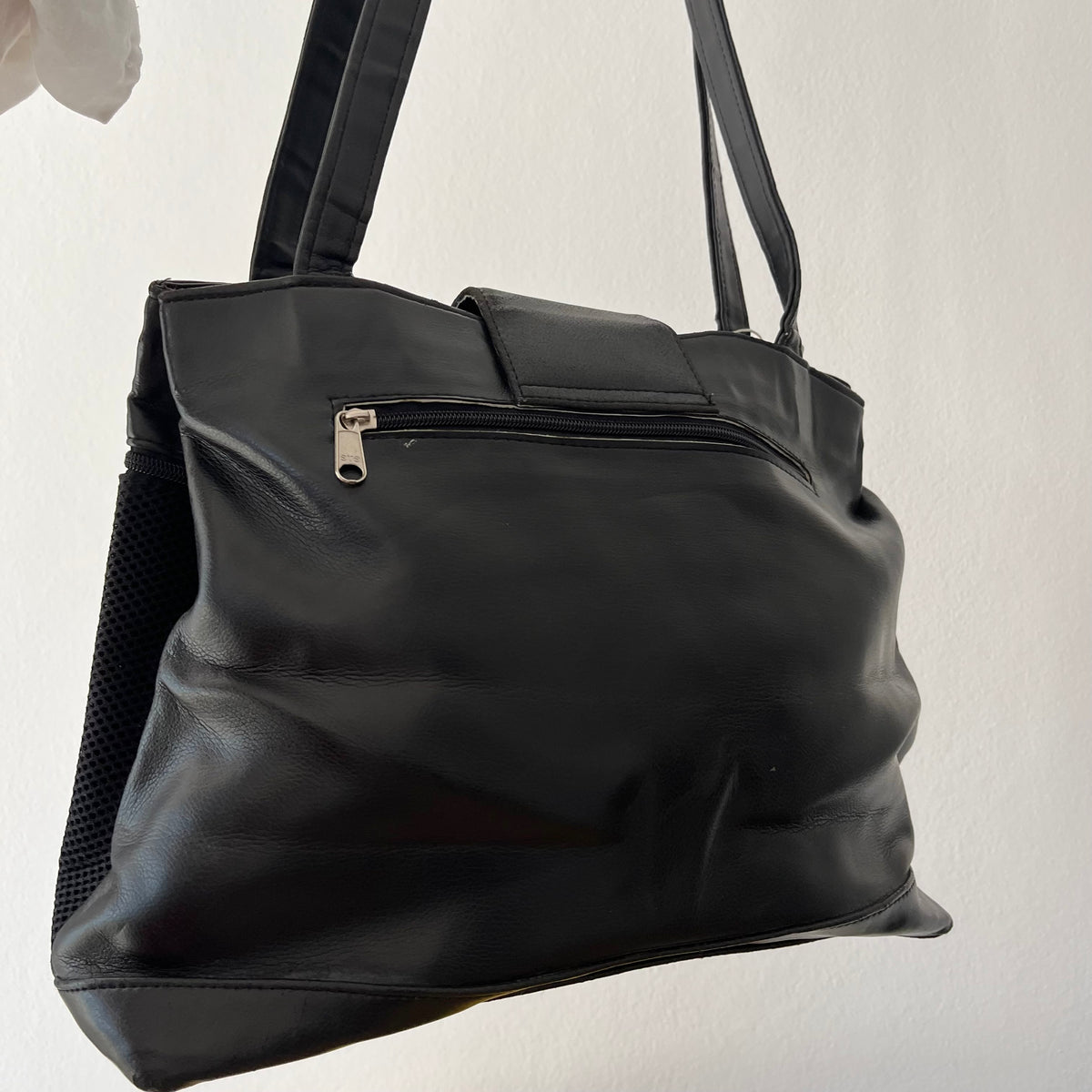 Vintage Black Shoulder Bag B&W Paris Mesh Zipper Tote Purse Y2K 90s