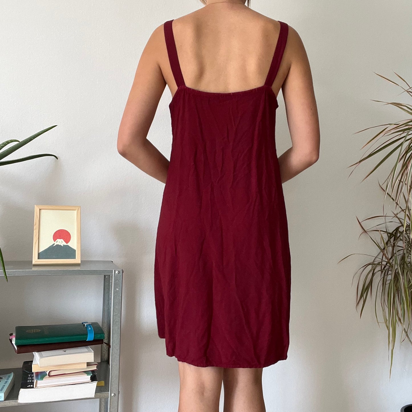 Vintage Burgundy Beaded Mini Dress-Free size