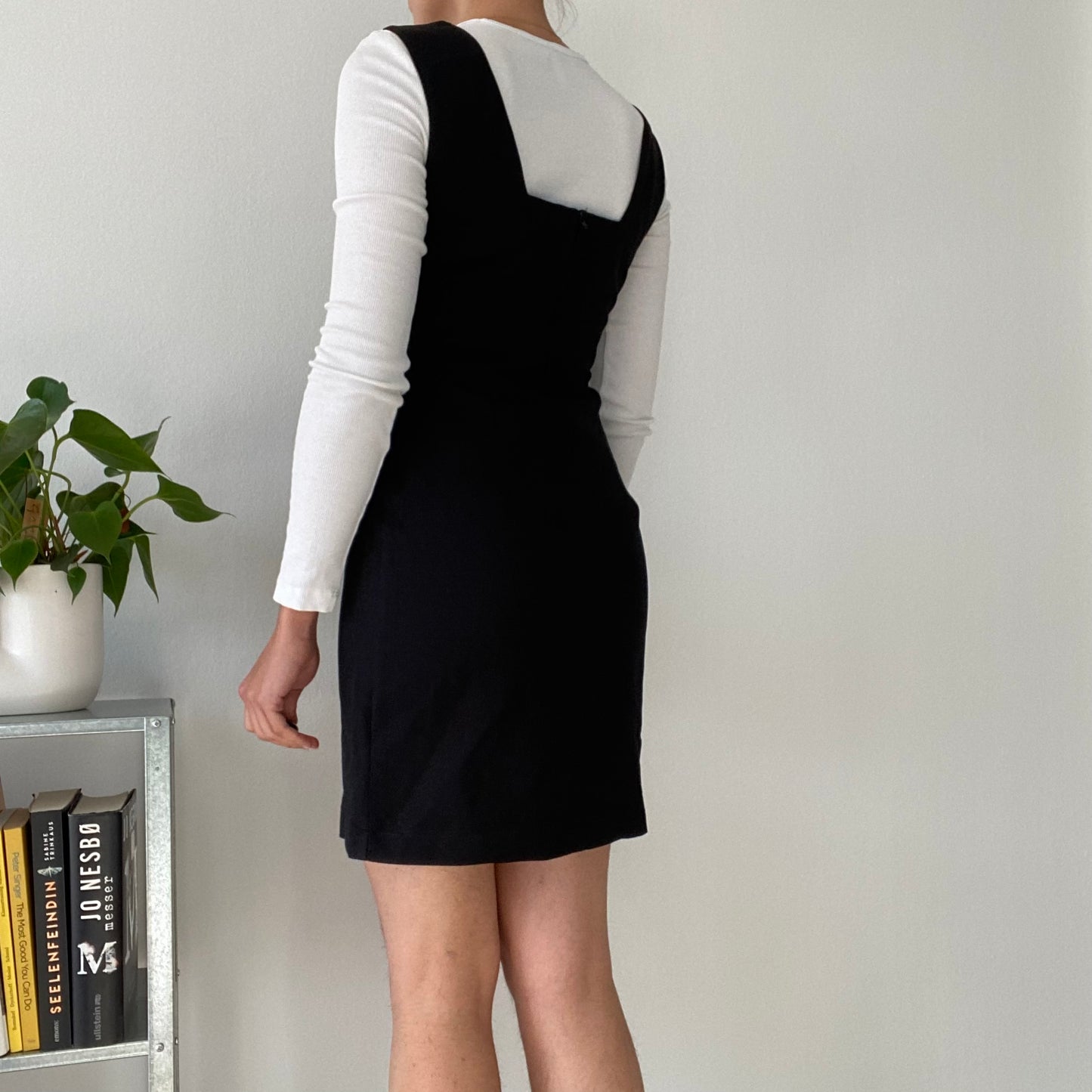 Black mini dress square neckline