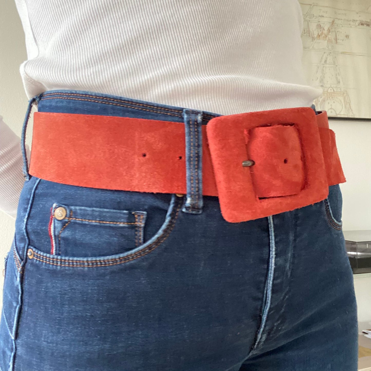 Kristina ti Bold 70s Red Suede Belt Retro Waist Cincher