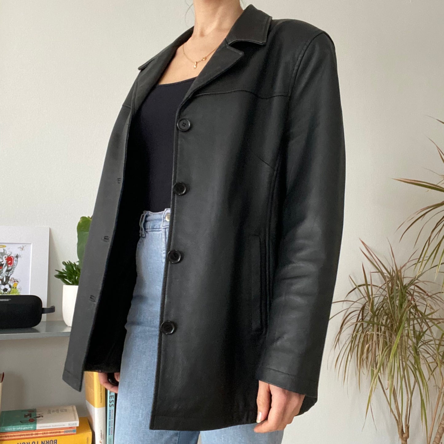 Unisex Oversized Black Leather Blazer