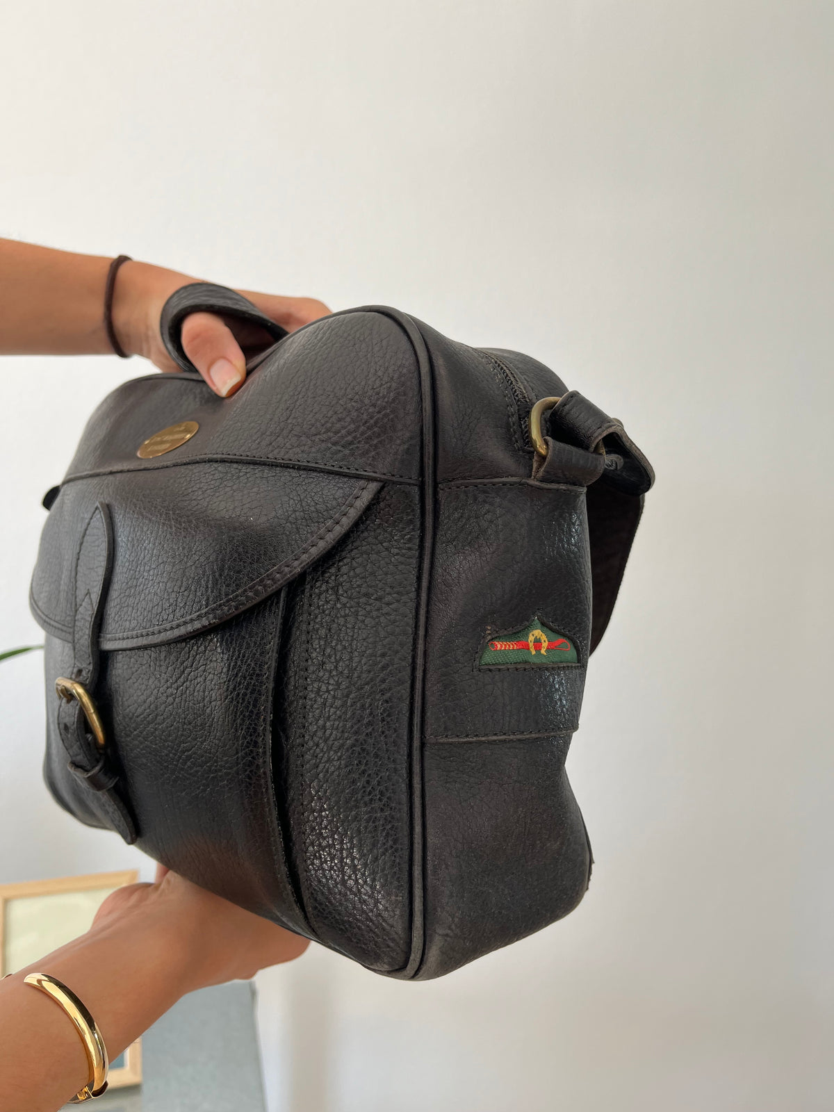 Black leather shoulder crossbody bag