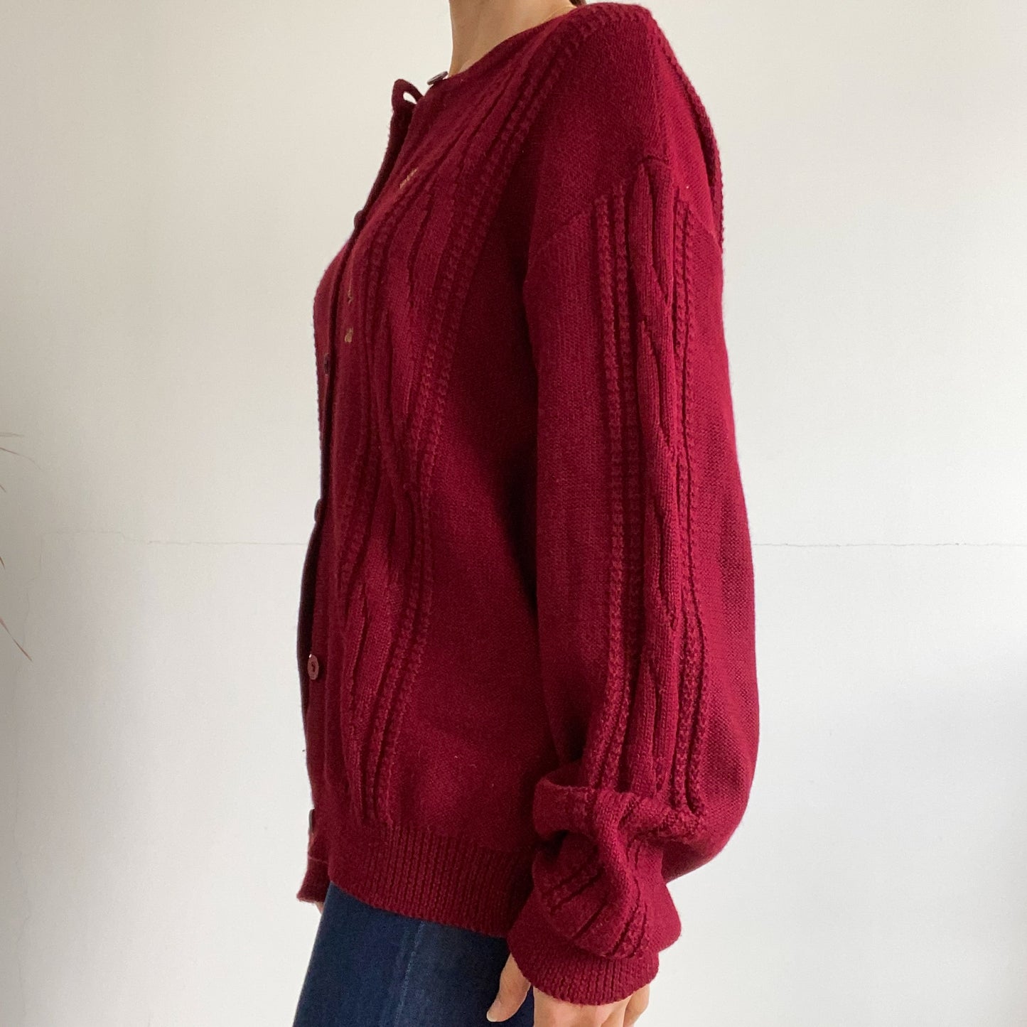 90s burgundy cardigan oversize