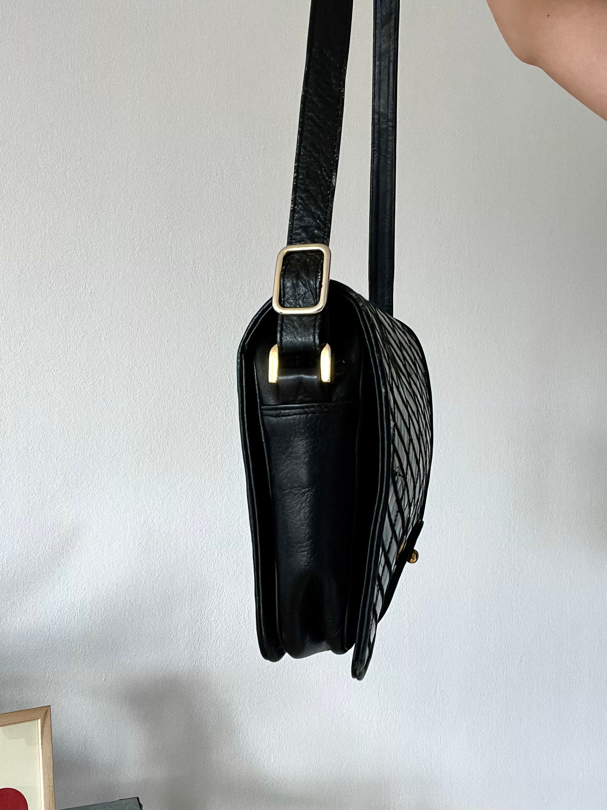 Black Quilted Patent Shoulder Bag
