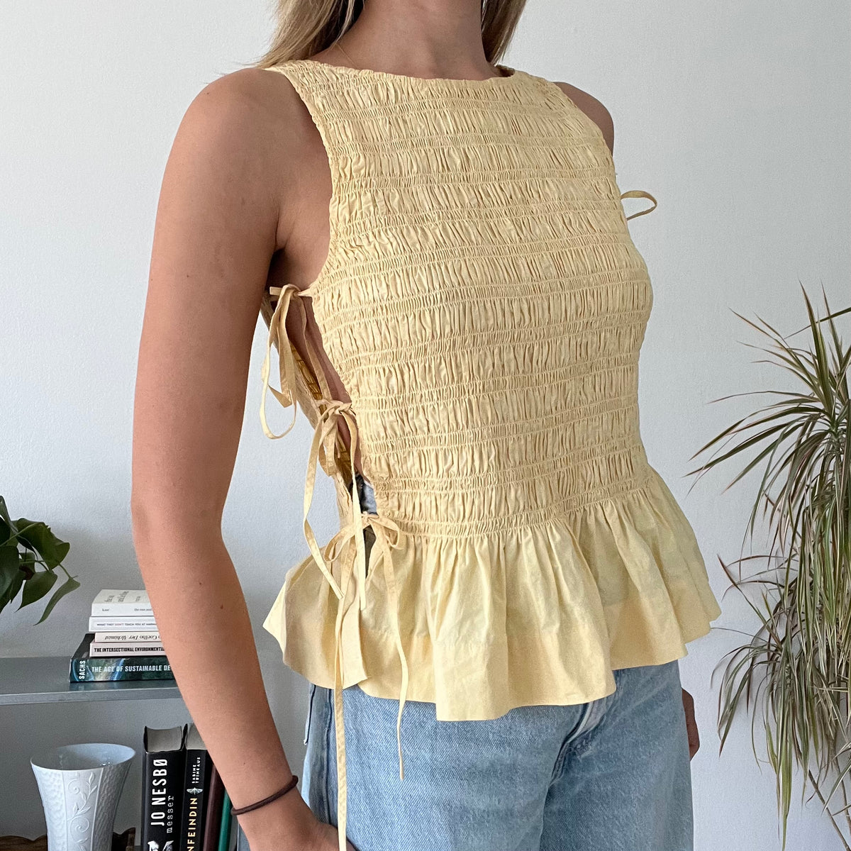 Ganni butter yellow top and skirt set- Size 36 /38