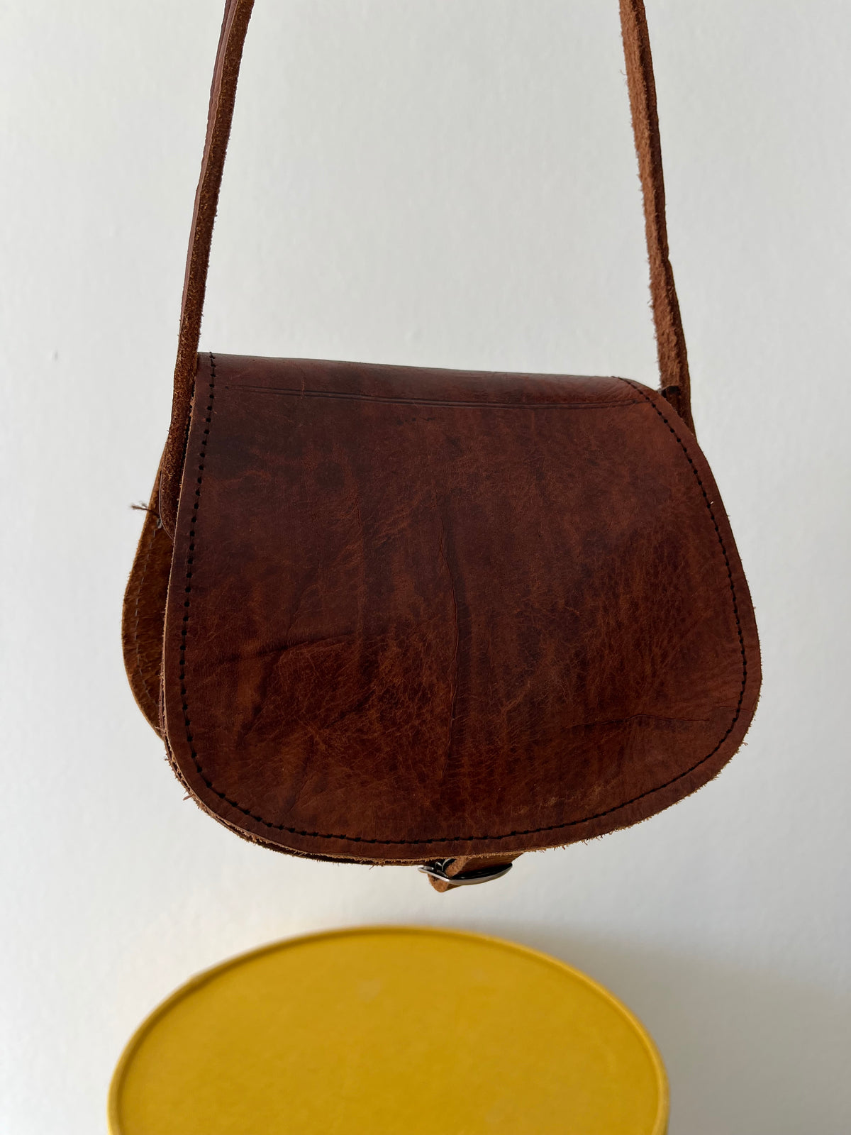 Vintage brown leather tooled crossbody bag
