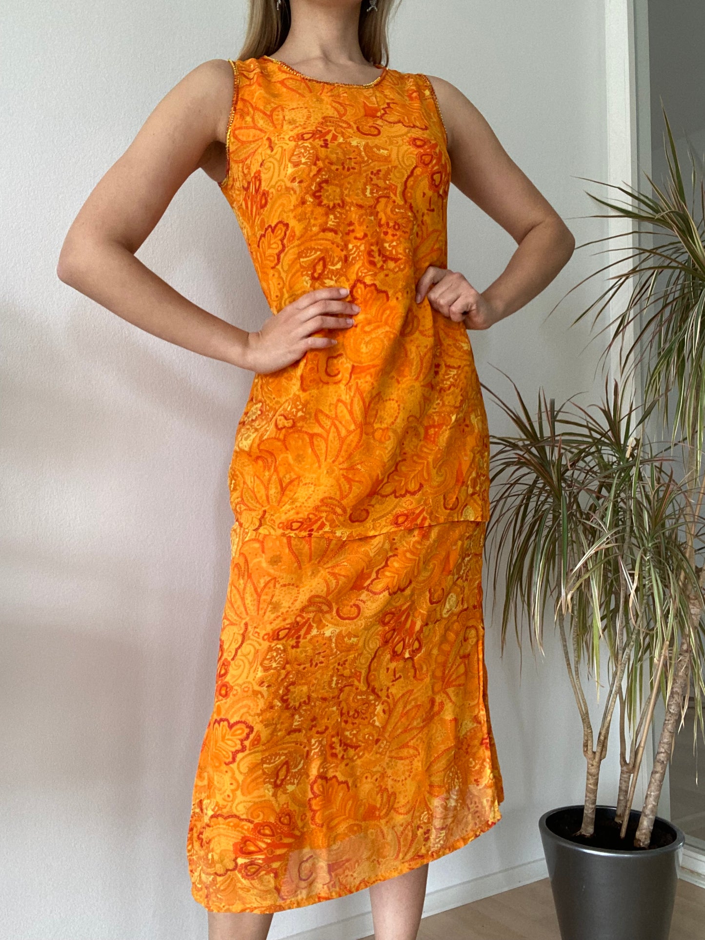 René Derhy Orange Midi 90s dress-Size S