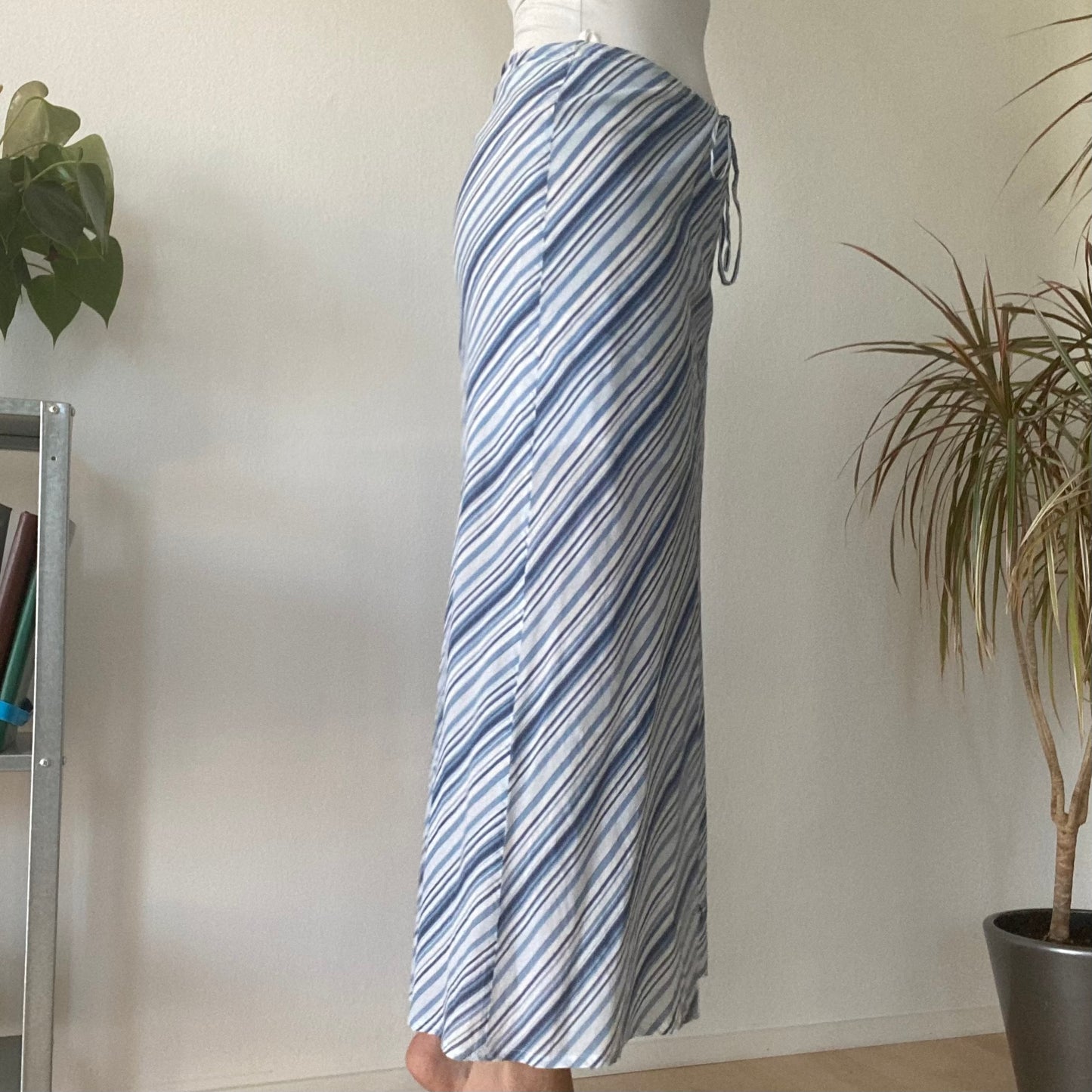 Blue Striped Midi Skirt Vintage Summer A Line Skirt