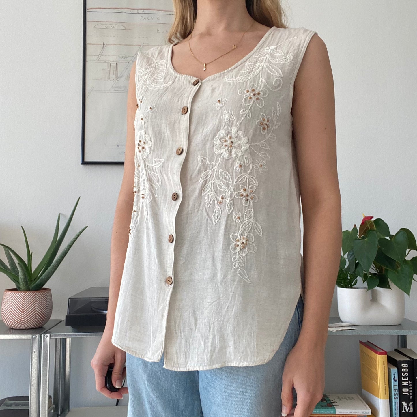 White Bege summer cottage top-Size M